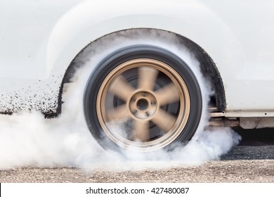 Dragster Car Burn Out Rear Tyre With Smoke