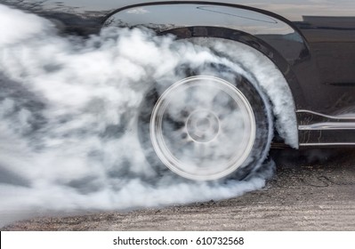 Dragster Car Burn Out Rear Tyre With Smoke