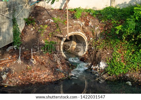 drain pipe or effluent or sewer release wastewater into river. Sewage or domestic waste water or municipal waste water that is product by community of people. wastewater is any water that has been use