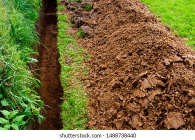 Drainage Ditch On A Garden Plot In A Village