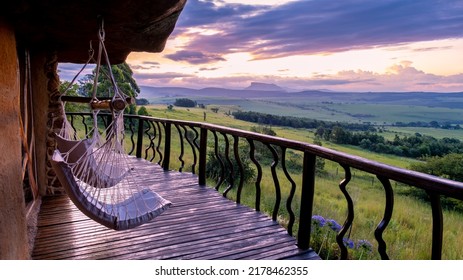Drakensberg Giant Castle South Africa, Lodge in the mountains during sunset. beautiful lodge in a rock - Shutterstock ID 2178462355