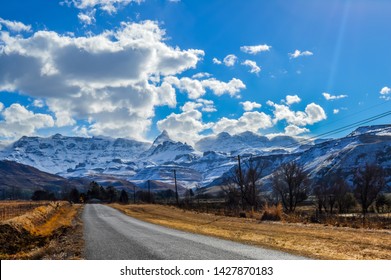 Drakensberg Mountains With Snow In South Africa