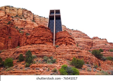 Dramatic Architecture On This Frank Lloyd Wright Designed Church Built Into The Red Rocks In Sedona, Arizona, Not Looking Like A Church At All