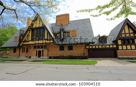Dramatic architecture on this Frank Lloyd Wright designed house in Oak Park, Illinois, USA