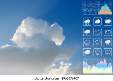 Dramatic atmosphere panorama image of buautiful cloudscape aerial view form aircraft with graph and chart presentation for meteorology forcast background.