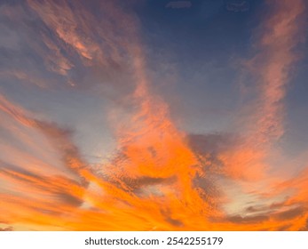 Dramatic aura sunset sky view for background. Dusk beam light cover cloudy. Dawn sky. Vanilla sky view.
