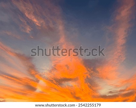 Dramatic aura sunset sky view for background. Dusk beam light cover cloudy. Dawn sky. Vanilla sky view.
