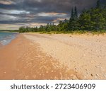 Dramatic beach scene on the beautiful shores of Lake Michigan. Unspoiled nature located within Wilderness State Park in Northern Michigan, USA.