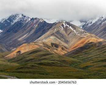 Dramatic and beautiful mountain landscape at Polychrome Pass in Denali National Park in Alaska
