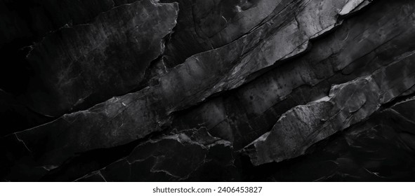 ドラマチックな黒炭の石のテクスチャー – 自然のスレートと微妙な大理石のパターンの広角ビューの写真素材