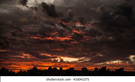 Dramatic Black And Red Sky 