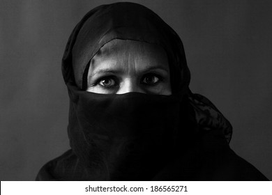 Dramatic Black White Portrait Veiled Middleaged Stock Photo 186565271 ...