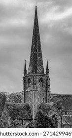 Dramatic Black and White Shot of a Soaring Church Spire