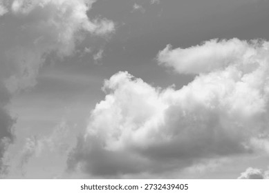 Dramatic black and white sky with clouds. Monochrome cloudscape with high contrast. Artistic clouds in grayscale. Sky with clouds in black and white.