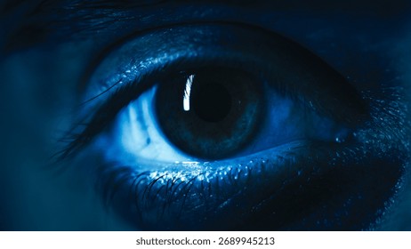 Dramatic Blue Eye Macro In Darkness