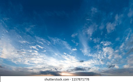 Dramatic blue sky with fluffy clouds texture background, panorama