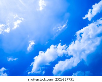 Dramatic Blue Sky with White Clouds, Few Hours Before The Rain. Natural Weather Atmosphere Background for Commercial Design and High Quality Nature Wallpaper