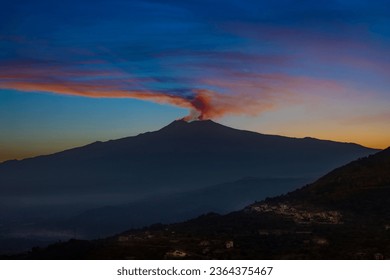 A dramatic and breathtaking view of Mount Etna in Sicily, Italy.