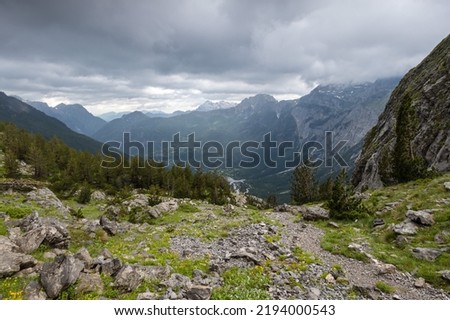 dramatic breathtaking view in the valbona valley from peja pass