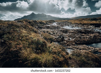 Dramatic cascading rocky river of the Sligachan mountain range in Scotland