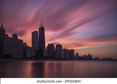 Dramatic Chicago Skyline Over Lake Michigan