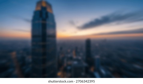 Dramatic Cityscape Sunset HighAngle View of Modern Skyscrapers Against Sunset Sky.