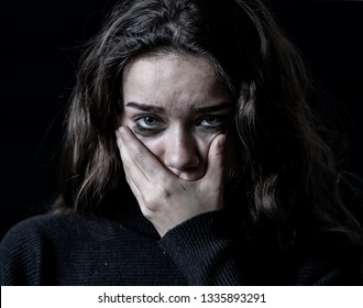 Dramatic Closeup Portrait Young Scared Depressed Stock Photo (Edit Now ...