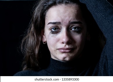 Dramatic Closeup Portrait Young Scared Depressed Stock Photo 1335893300 ...