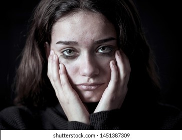Dramatic Closeup Portrait Young Scared Depressed Stock Photo 1451387309 ...