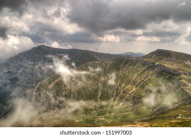 Dramatic clouds in the mountains in HDR