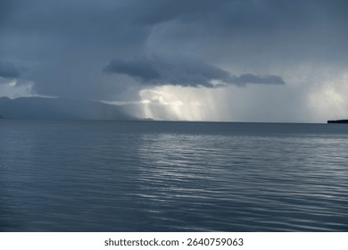 Dramatic Clouds Over a Calm Mountain Lake
