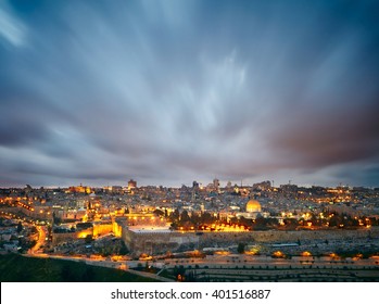 Dramatic clouds over Jerusalem old city, Israel