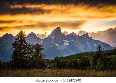 Dramatic Clouds in Tetons Sunset - 3