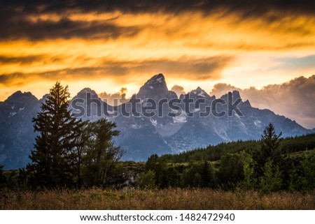 Dramatic Clouds in Tetons Sunset - 3