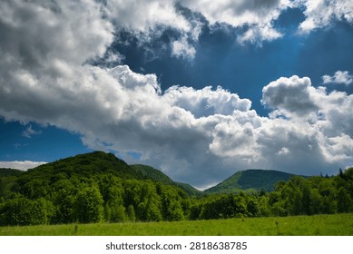 Dramatic cloudscape over the Wałbrzych Mountains, on the left the Castle Mountain and on the right the Borowa Massif.