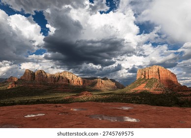 Dramatic cloudscape over the red rocks in Sedona, Arizona