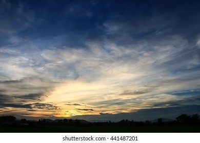 Dramatic cloudscape in twilight with sunset
