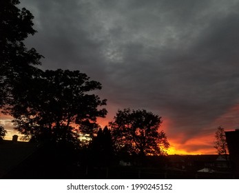 Dramatic Cloudy Dark Sunset In Birmingham Uk