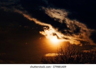 Dramatic cloudy sky at the sunset