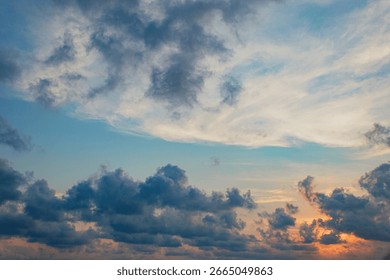 Dramatic Cloudy Sky at Sunset, Evening Sky with Dramatic Clouds, beautiful bright clouds background.