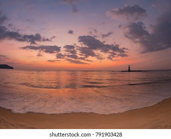 dramatic cloudy twilight sky after sunset and sand beach. lighthouse on the rock in the sea - Powered by Shutterstock - Get 15% off with code: PIKWIZARD15