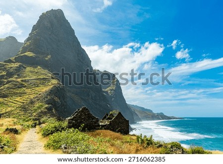 Dramatic Coastal Cliffs and Remote Path on Santo Antão Island, Cape Verde