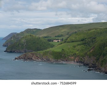 Dramatic Coastline Of Lee Bay On The South West Coast Path Between Lynton And Combe Martin On The Bristol Channel In Rural Devon, England, UK