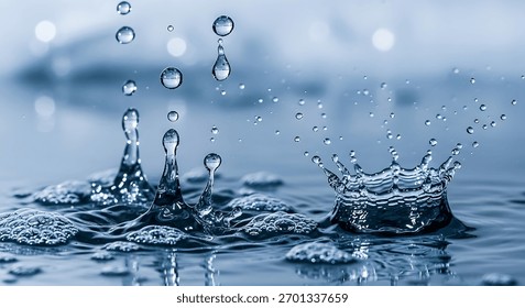 dramatic collision of water, creating elegant splash crowns and delicate pillars against a soft, illuminated background, symbolizing purity and motion.