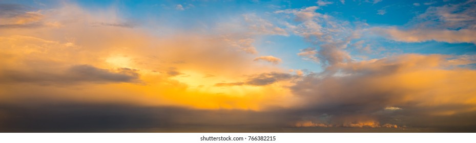 Dramatic, Colorful Evening Sky After Storm Pass, Sky Only, High Resolution Panorama