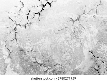 Dramatic cracked concrete wall texture background. High contrast broken cement surface with deep cracks for earthquake, damage, or aged concept.