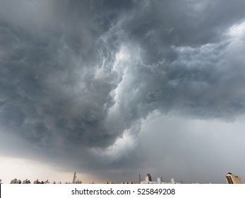 Dramatic Cumulonimbus Stormy Clouds Over City Of Shanghai, China.