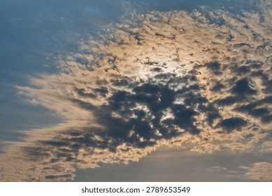 Dramatic cumulus clouds blocking the sun during sunset