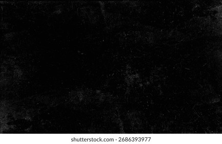 A dramatic, dark, and abstract background texture featuring a black surface heavily overlaid with white dust, scratches, and grain, ideal as a subtle grunge or distressed overlay.