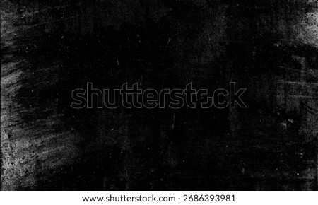 A dramatic, dark, and abstract background texture featuring a black surface heavily overlaid with white dust, scratches, and grain, ideal as a subtle grunge or distressed overlay.
